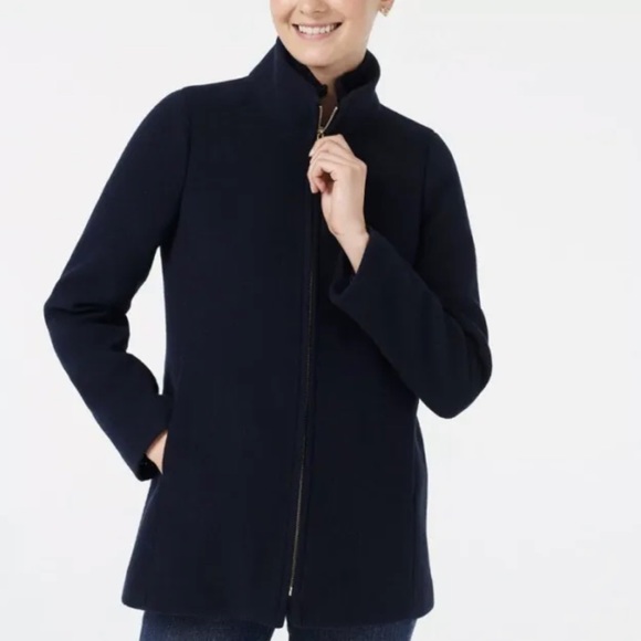 🌸 J. Crew Village Navy Wool Coat Zip Front Jacket Stand Collar - Picture 3 of 9